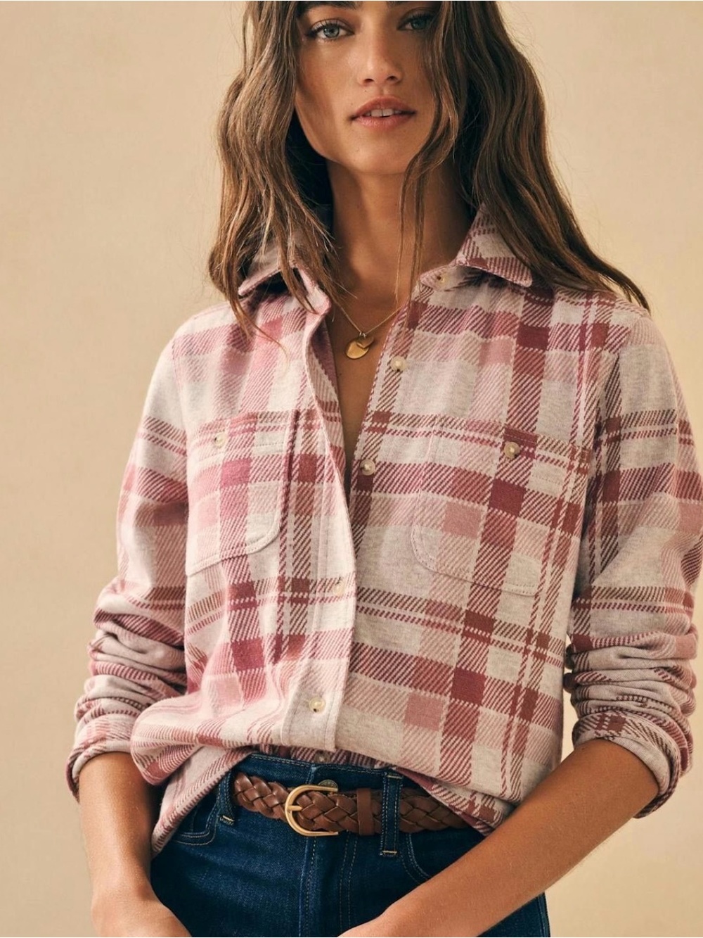 Faherty Pink Plaid Button-Down Shirt Jacket